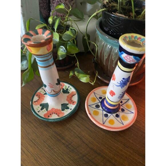 GUC Pair of unique hand painted ceramic candlestick holders - Picture 8 of 12